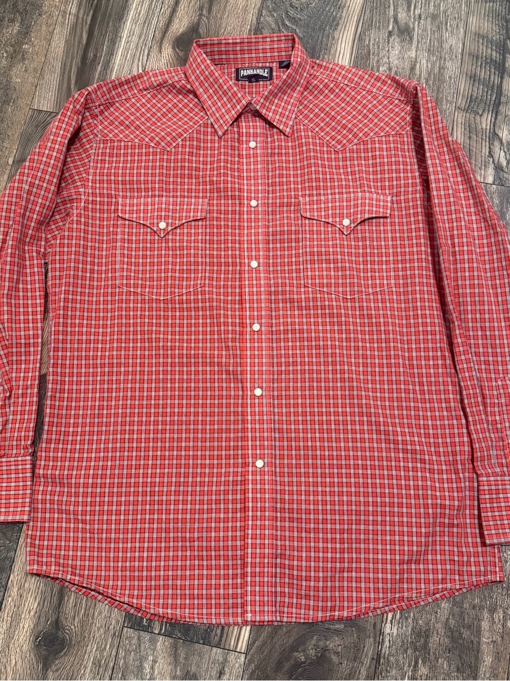 Panhandle Pearl Snap Red Plaid Western Button-Up Shirt Long Sleeve Cotton Men L